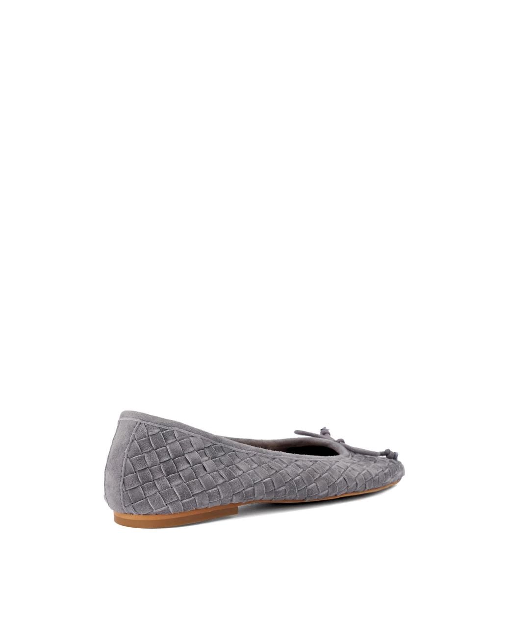 Dune Gray Heat Woven Leather Bow Detail Ballet Pumps