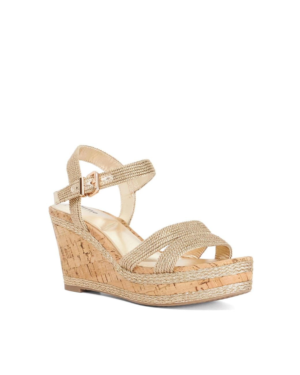Dune Metallic Wf Kipling Cork Wedge Sandals