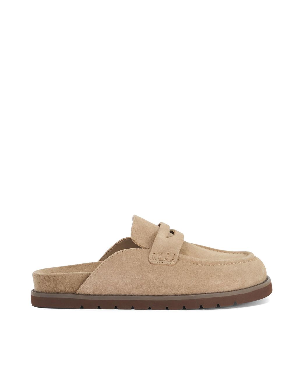 Dune Brown Goldens Suede Backless Mule Loafers