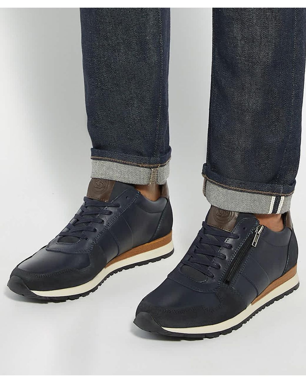 Dune Blue Thame Wf Wide Fit Zip Up Leather Trainers for men