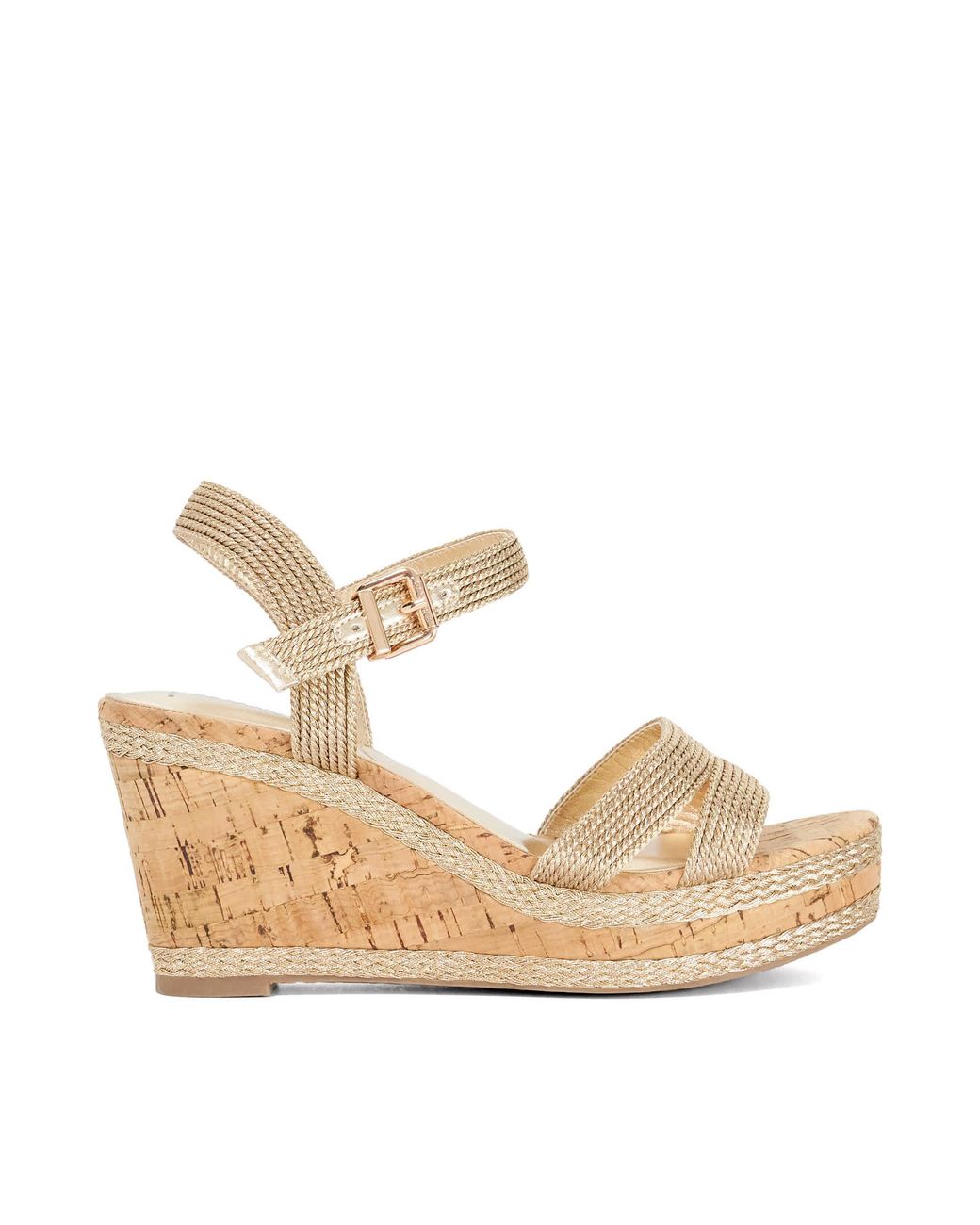 Dune Metallic Wf Kipling Cork Wedge Sandals