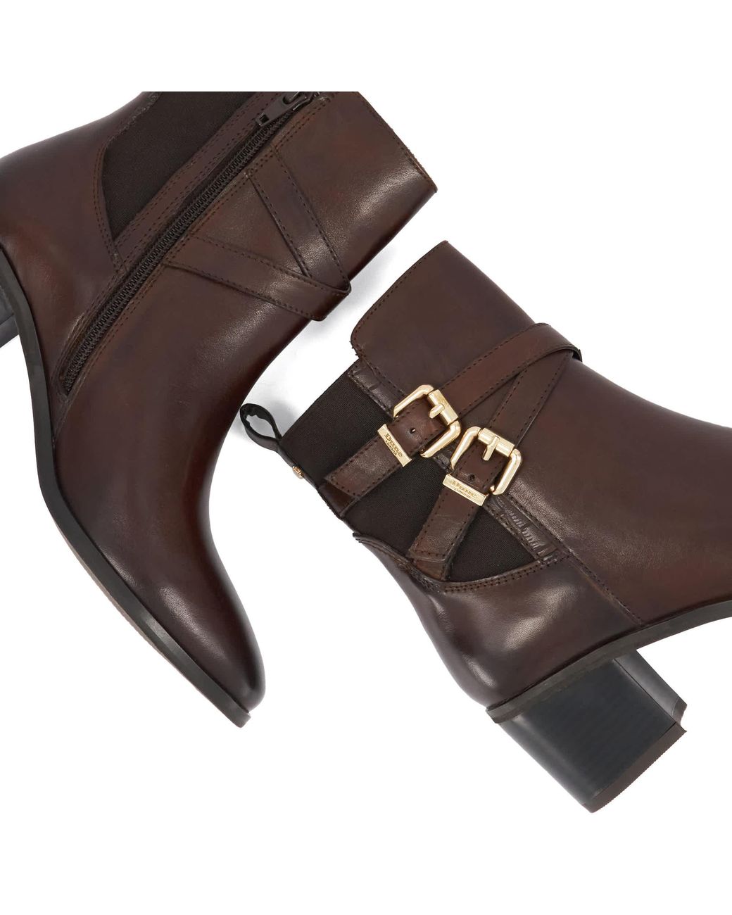 Dune Brown Pabbi Buckle-Detail Ankle Boots