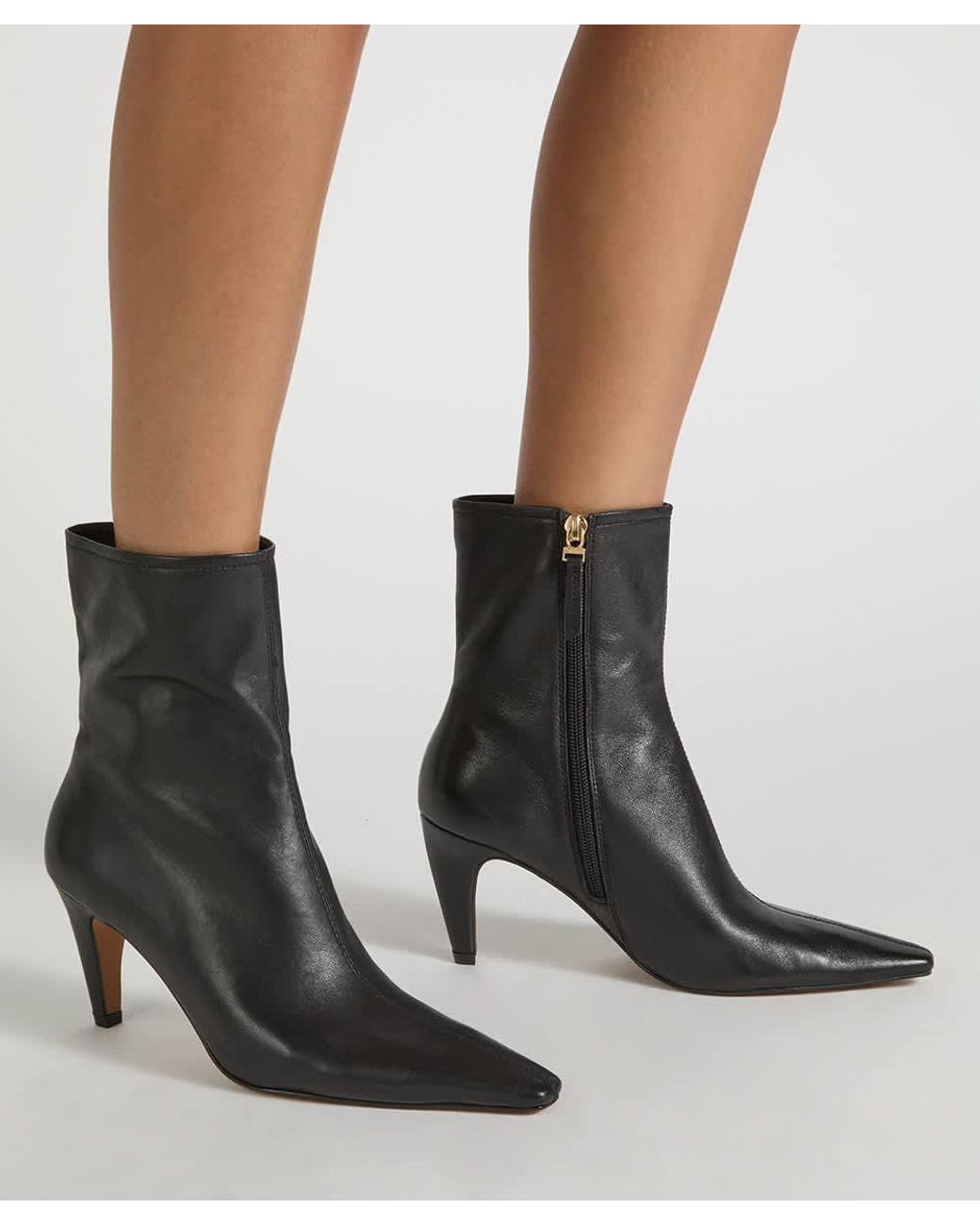 Dune Black Overt Leather Heeled Ankle Boots