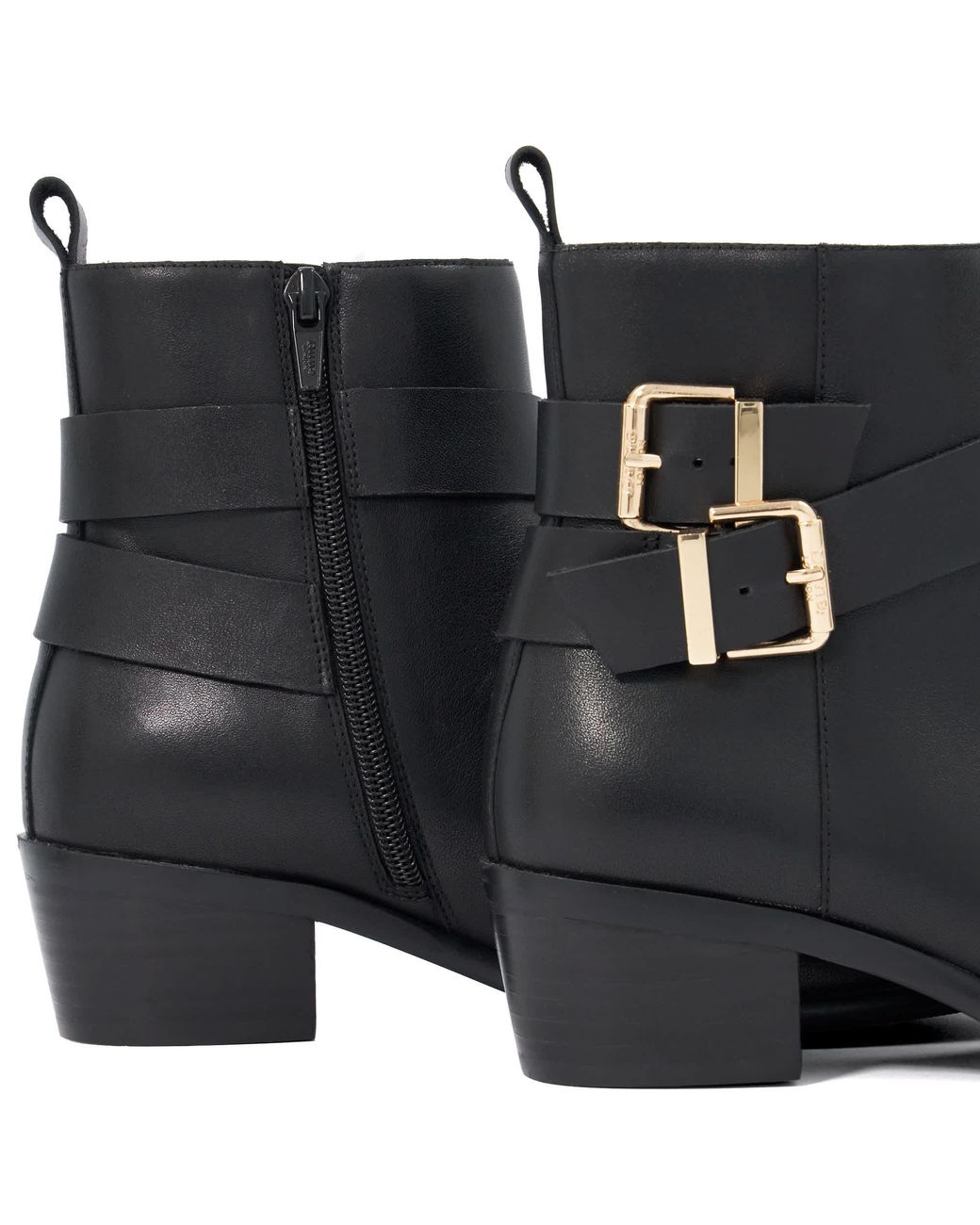 Dune Black Pattin Buckle-Detail Ankle Boots