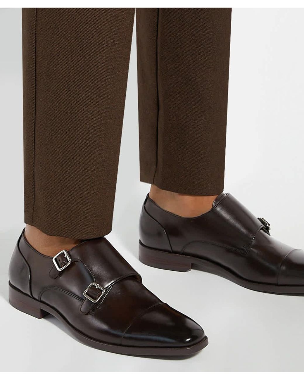 Dune Brown Satchin 2 Wf Wide Fit Double Buckle Monk Shoe for men