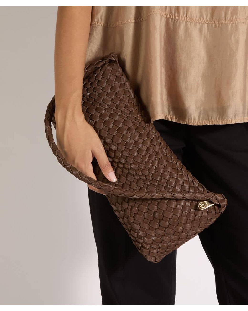 Dune Brown Deliberating Woven East-West Shoulder Bag