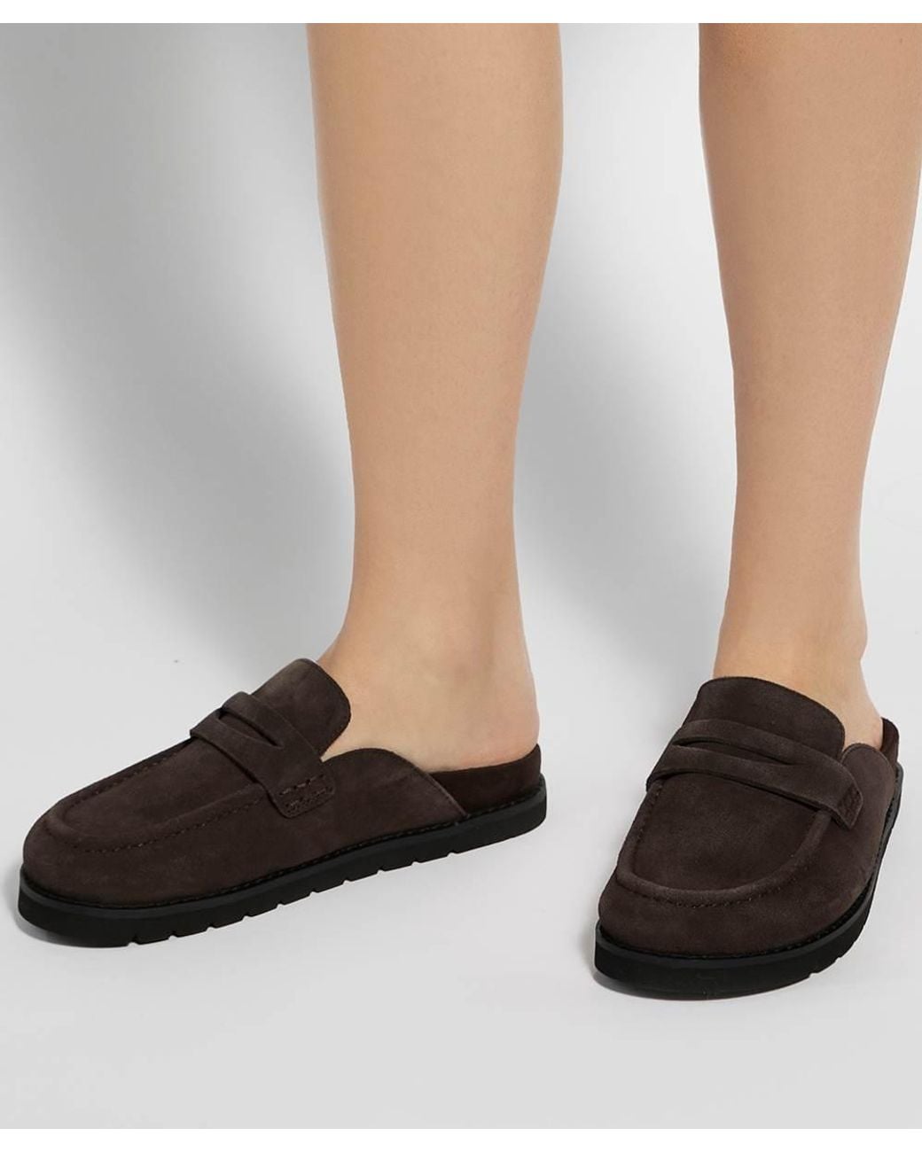 Dune Brown Goldens Suede Backless Mule Loafers