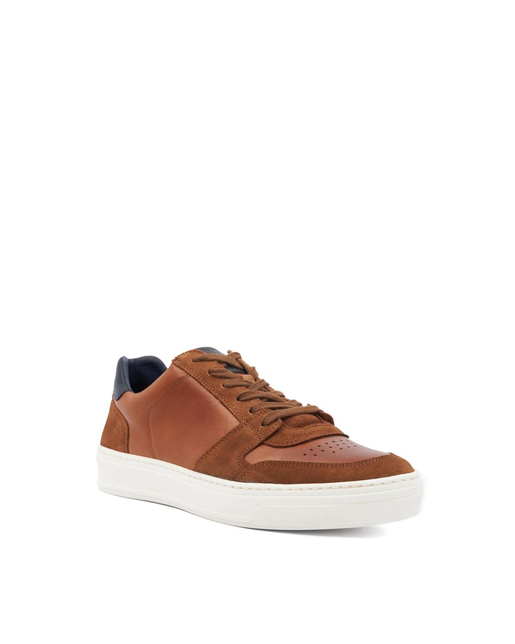 Dune Brown Tawly Leather Cup Sole Trainers for men