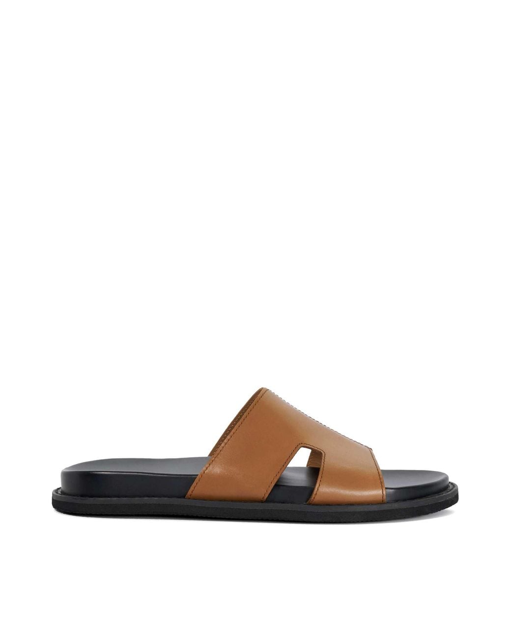 Dune Brown Ishaa Leather Slip On Sandals for men