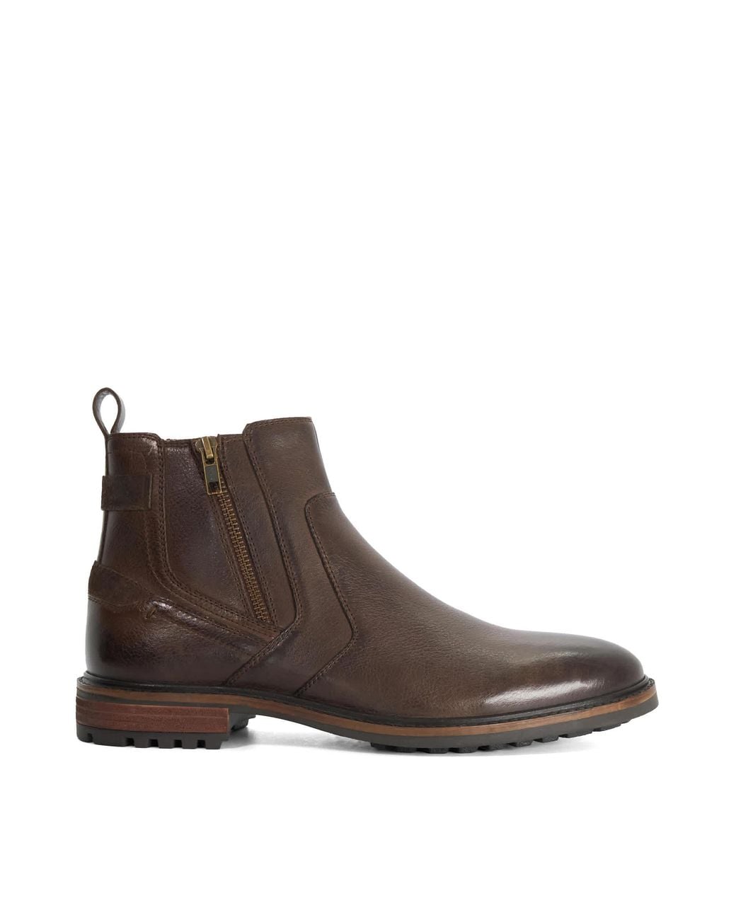 Dune Brown Scouter Zip-Detail Ankle Boots for men