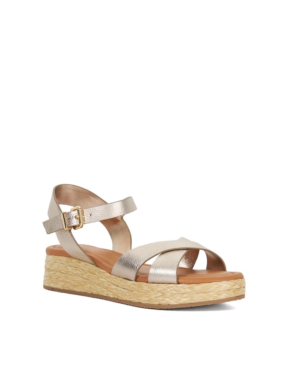 Dune Natural Littleton Leather Raffia Flatform Sandals