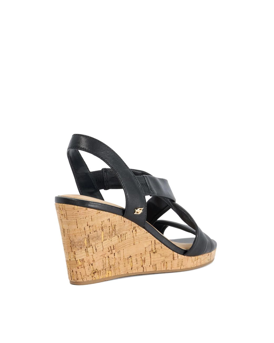 Dune Blue Kamies Leather Cork Wedge Sandals