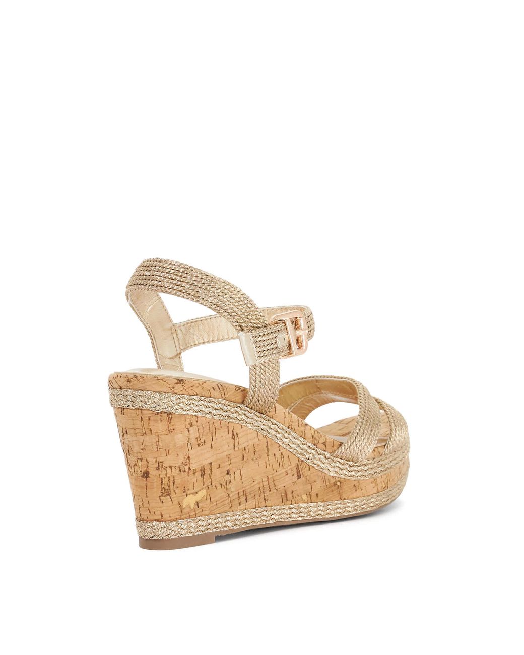 Dune Metallic Kipling Cork Wedge Sandals