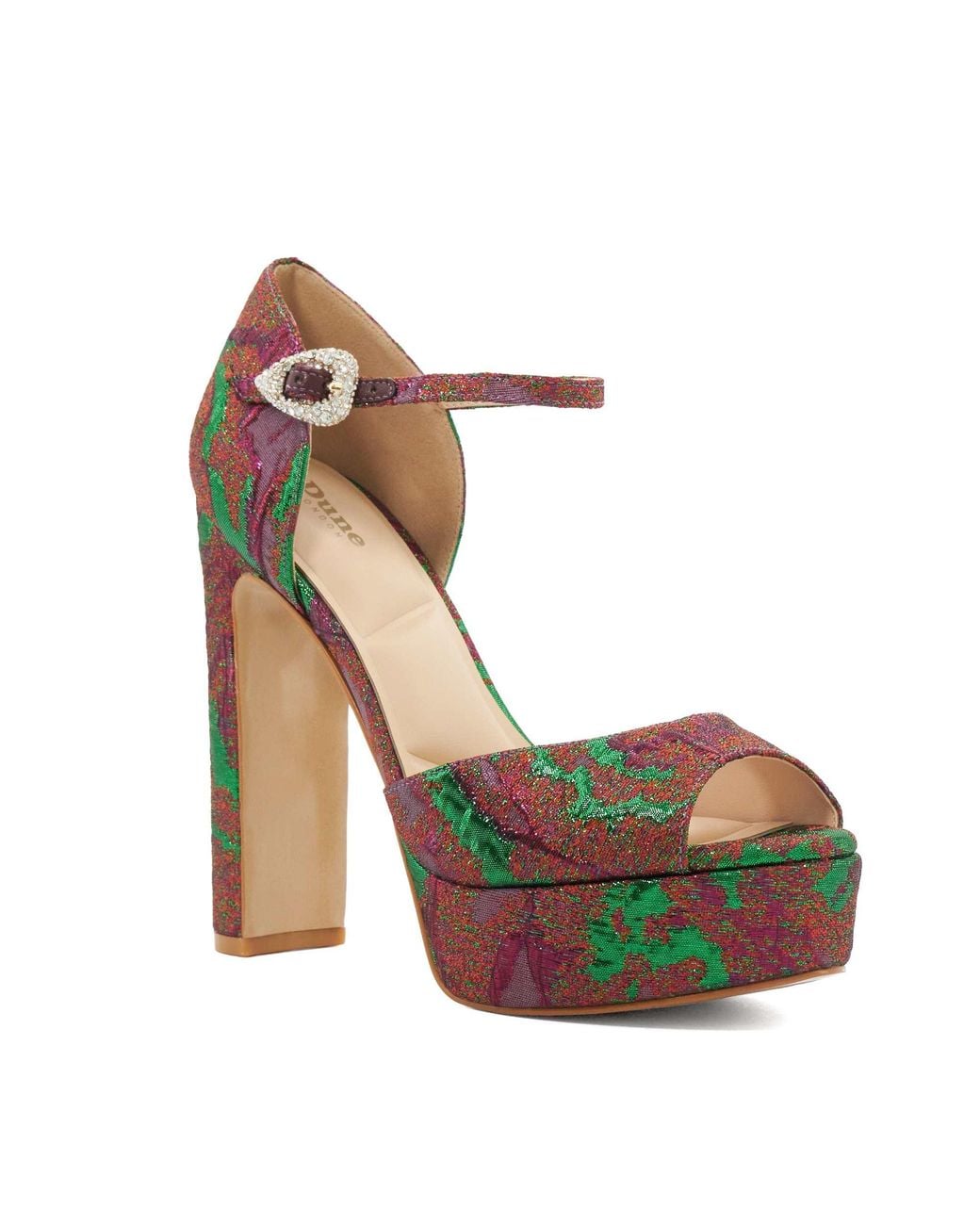 Dune Metallic Myans Block-Heel Platform Sandals