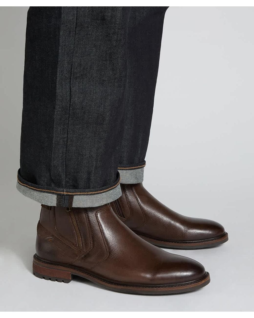 Dune Brown Scouter Zip-Detail Ankle Boots for men