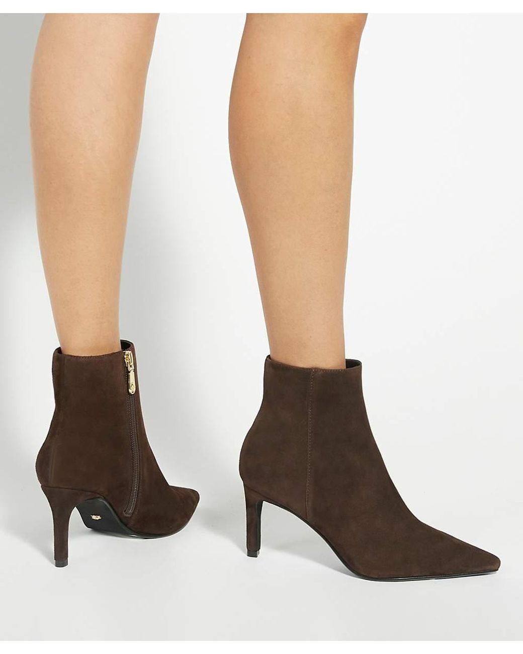 Dune Brown Wf Obsessively Wide Fit Pointed Toe Heel Ankle Boots