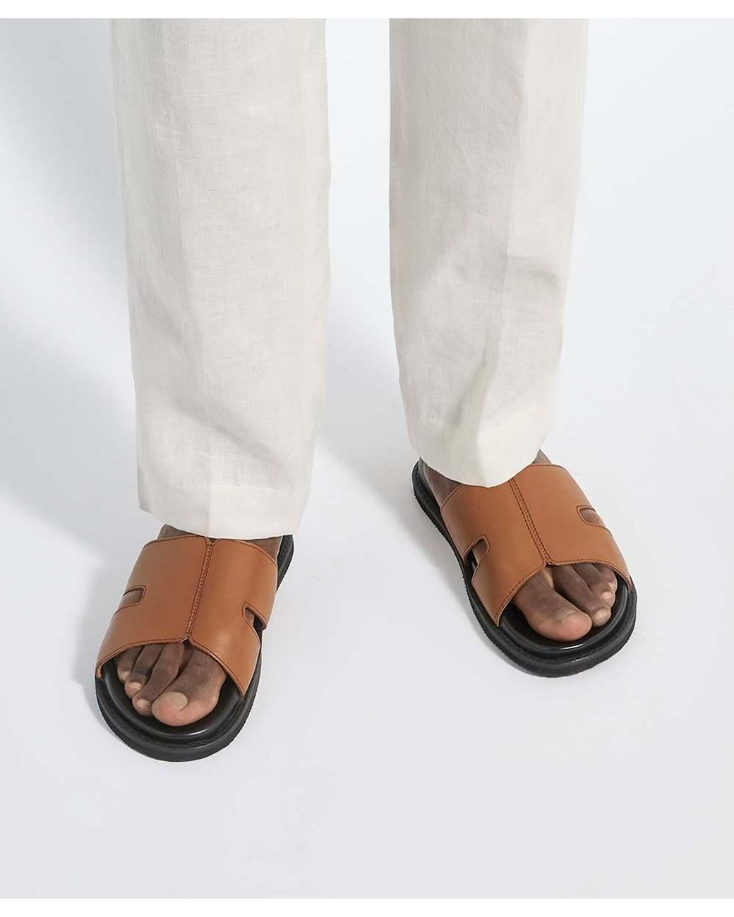 Dune Brown Ishaa Leather Slip On Sandals for men