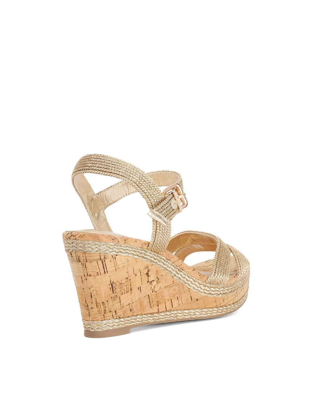 Dune Metallic Wf Kipling Cork Wedge Sandals