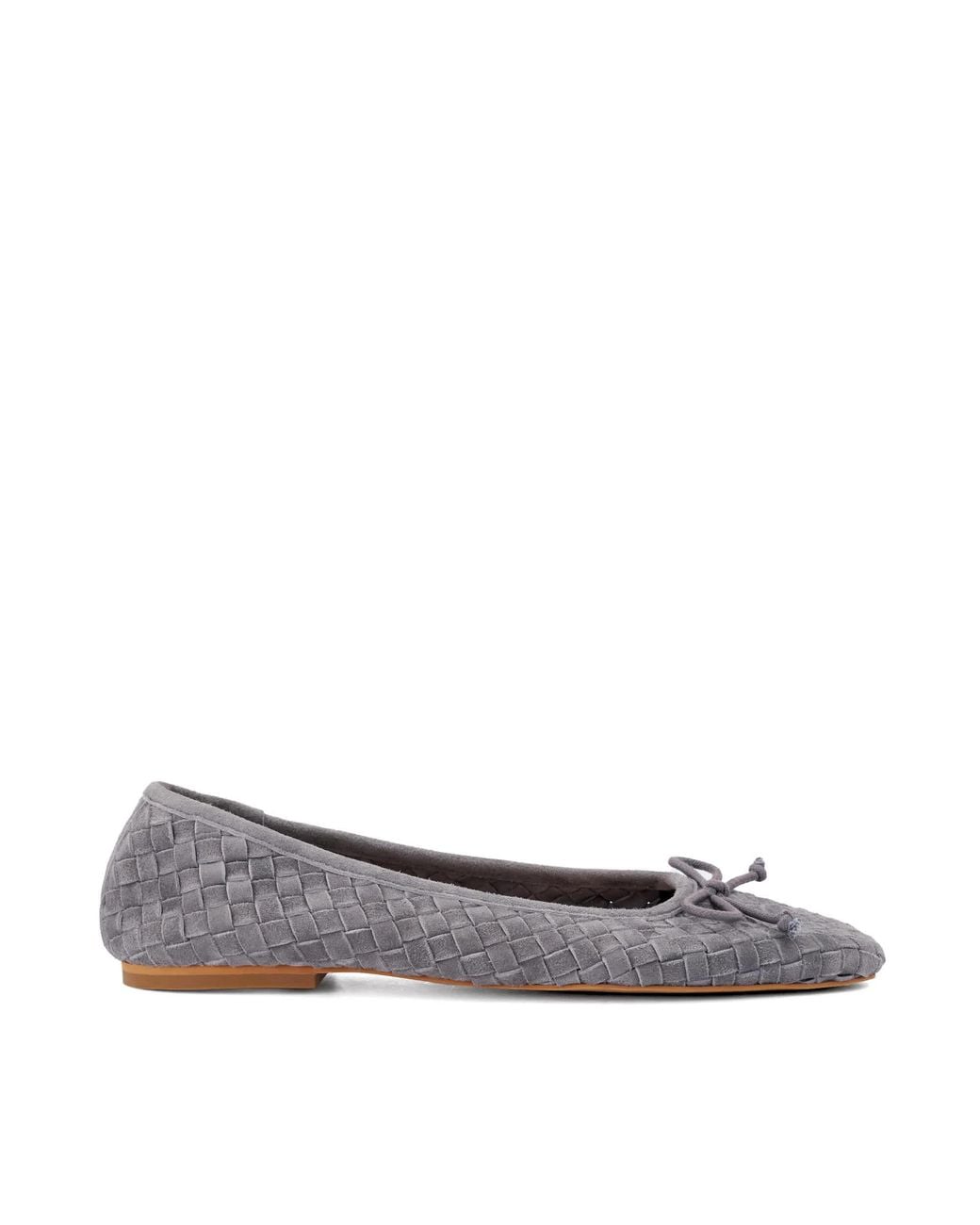Dune Gray Heat Woven Leather Bow Detail Ballet Pumps