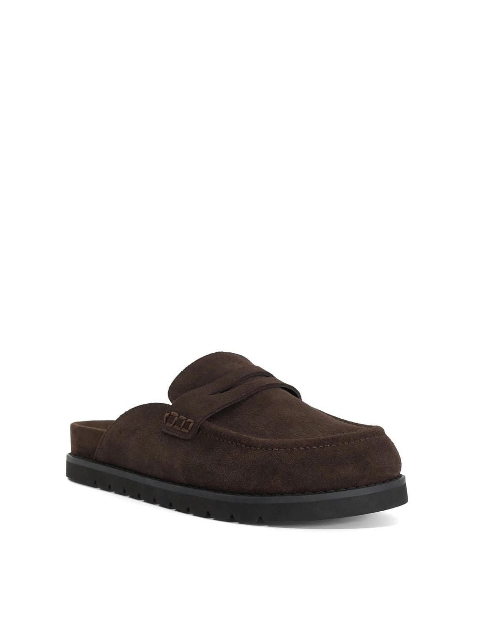 Dune Brown Goldens Suede Backless Mule Loafers