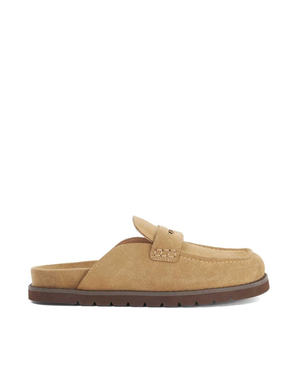 Dune Natural Goldens Suede Backless Mule Loafers