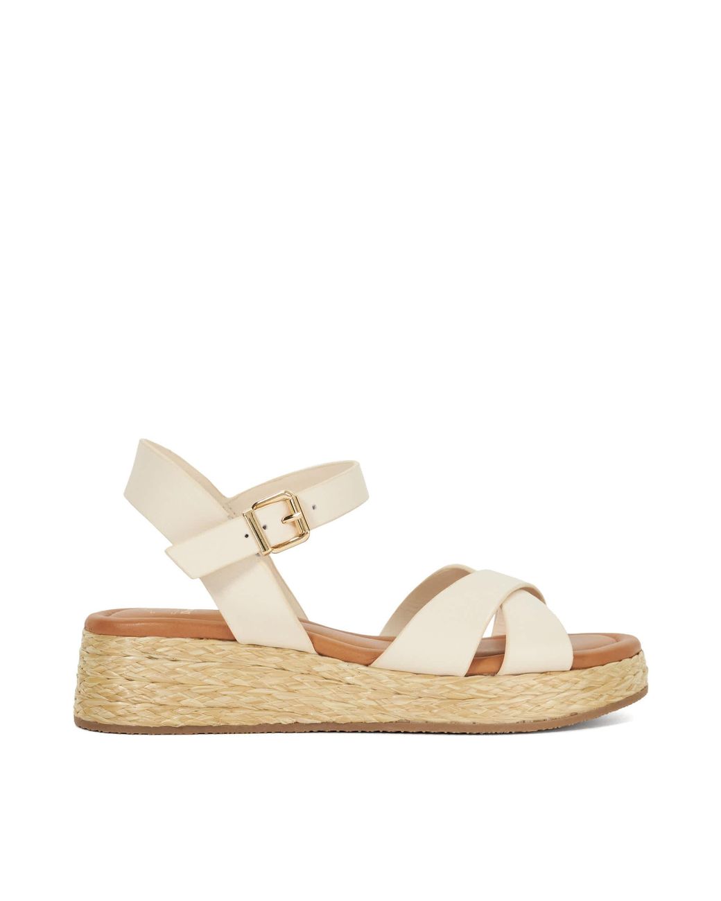 Dune Natural Littleton Leather Raffia Flatform Sandals