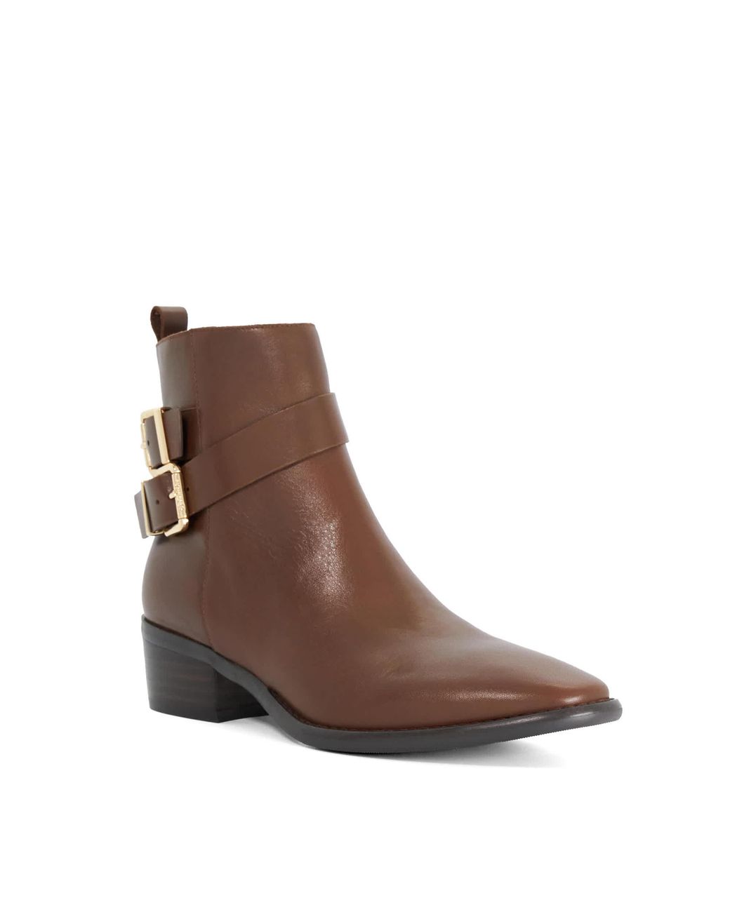 Dune Brown Pattin Buckle-Detail Ankle Boots