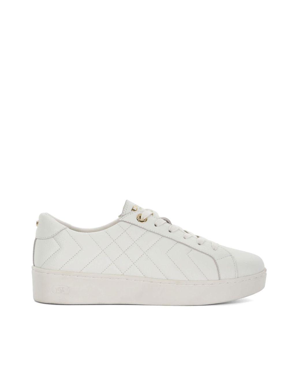 Dune White Wf Egent Quilted Leather Lace Up Trainers