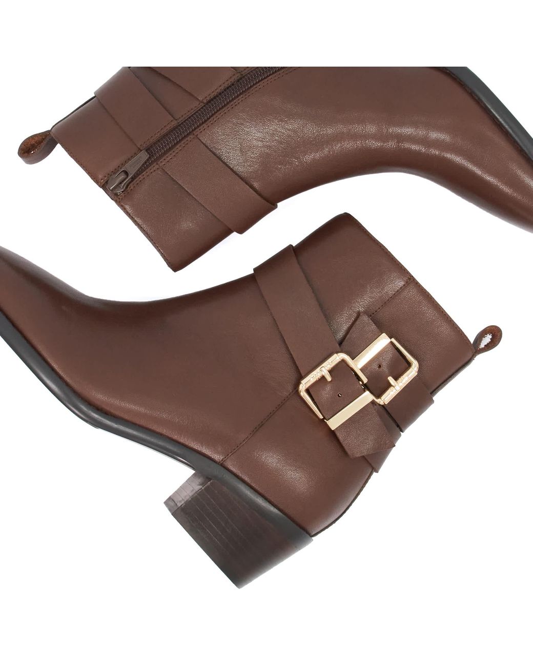 Dune Brown Pattin Buckle-Detail Ankle Boots