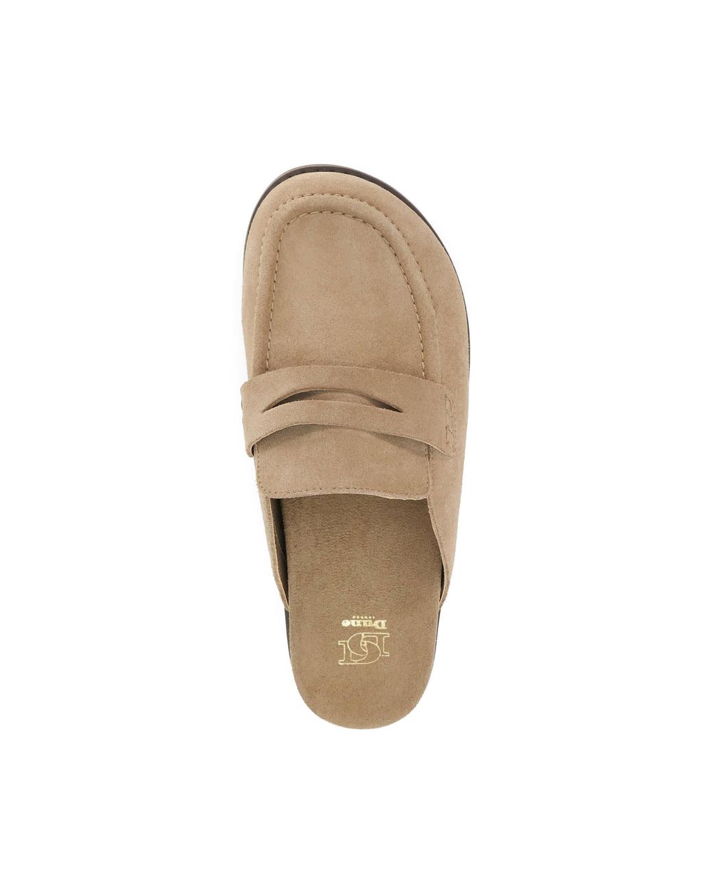 Dune Brown Goldens Suede Backless Mule Loafers