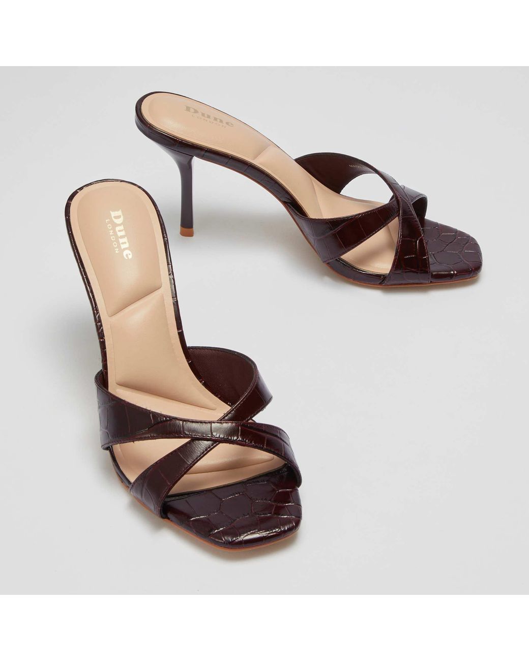 Dune Brown Mavina Crossover-Strap Heeled Mules