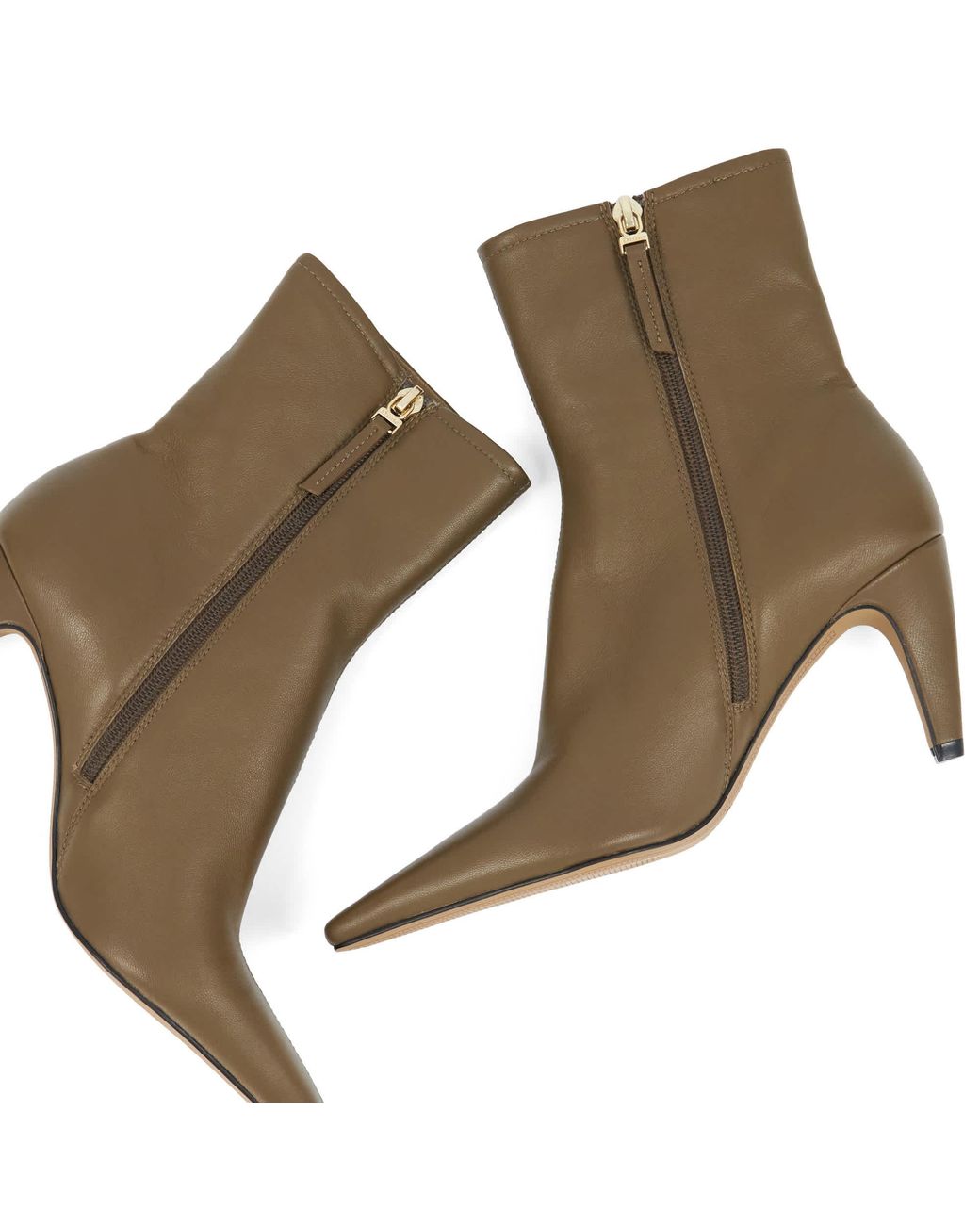 Dune Brown Overt Leather Heeled Ankle Boots