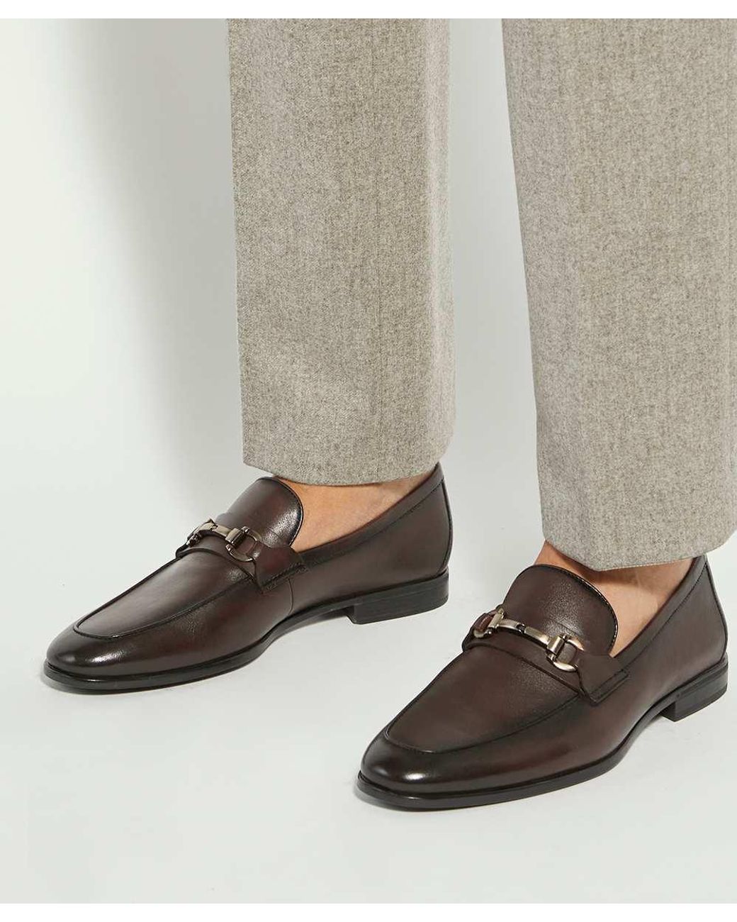 Dune Brown Seymore Wf Leather Wide Fit Snaffle Loafers for men