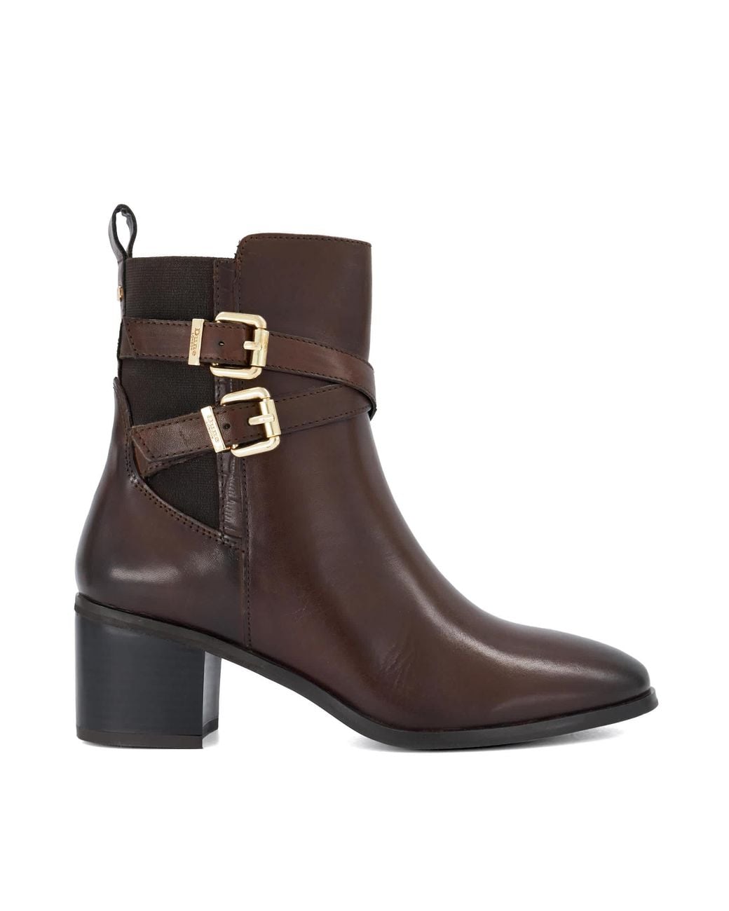 Dune Brown Pabbi Buckle-Detail Ankle Boots