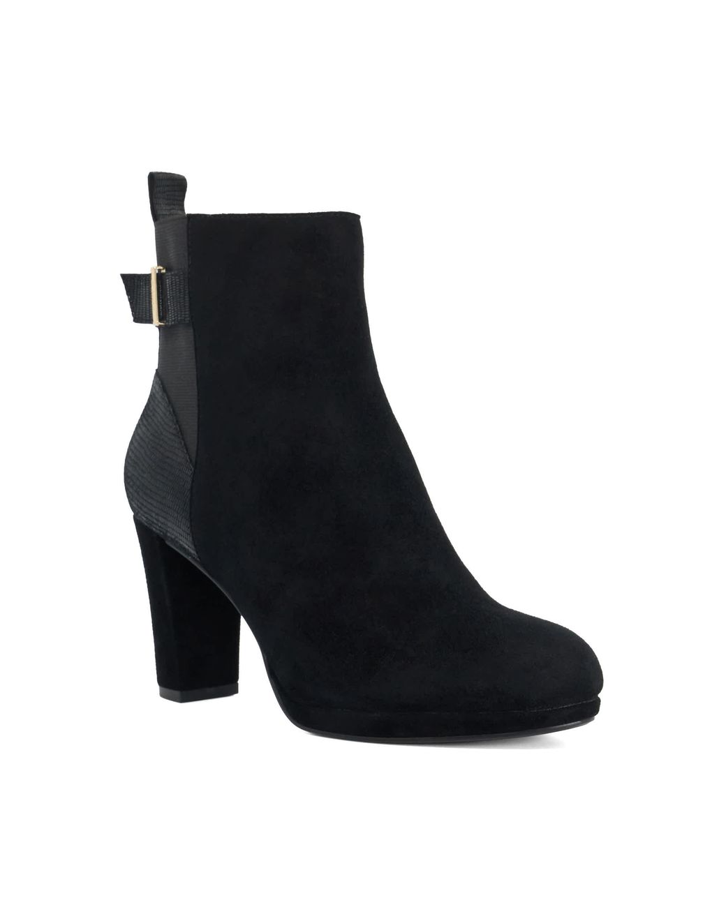 Dune Black Olens Leather Buckle Detail Heeled Ankle Boots