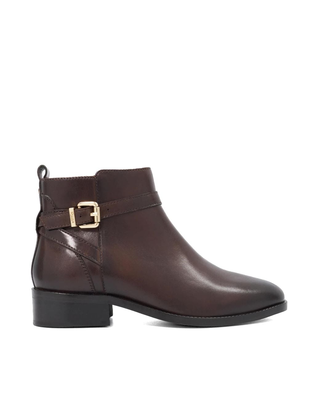Dune Brown Wf Pali Buckle-Detail Ankle Boots