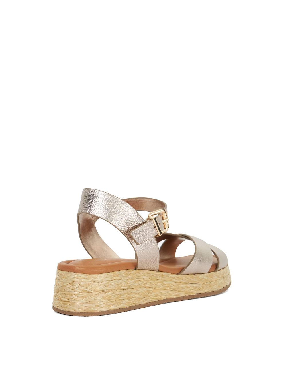 Dune Natural Littleton Leather Raffia Flatform Sandals