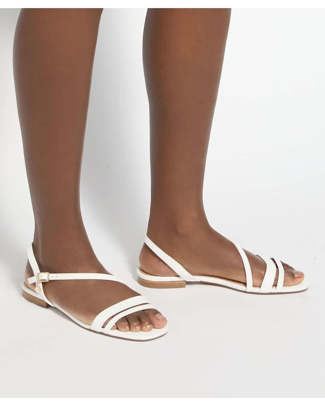 Dune White Levon Flat Leather Sandals