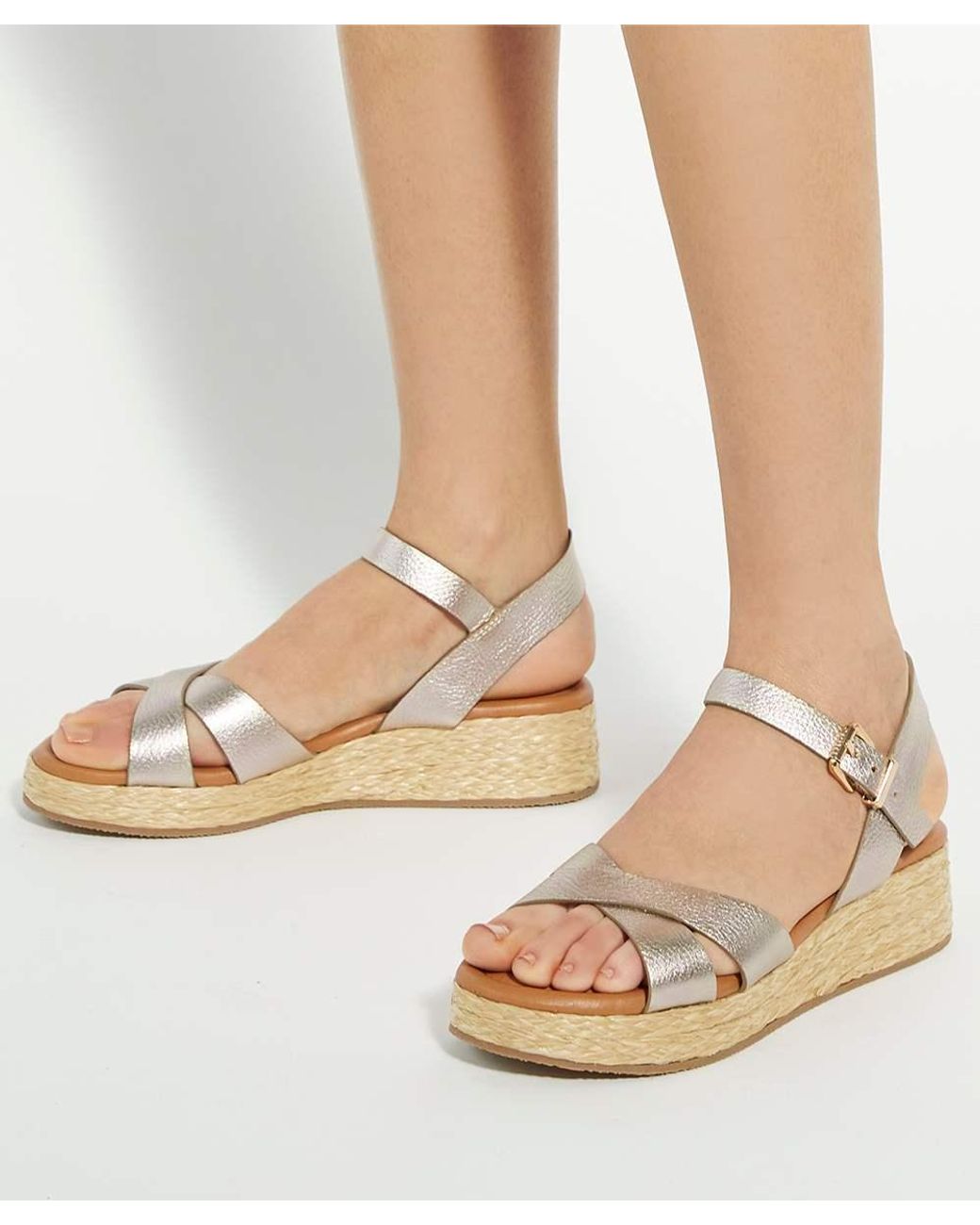 Dune Natural Littleton Leather Raffia Flatform Sandals