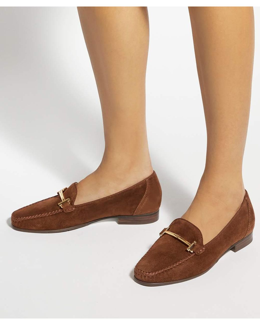 Dune Brown Gilli T Snaffle Trim Leather Loafers