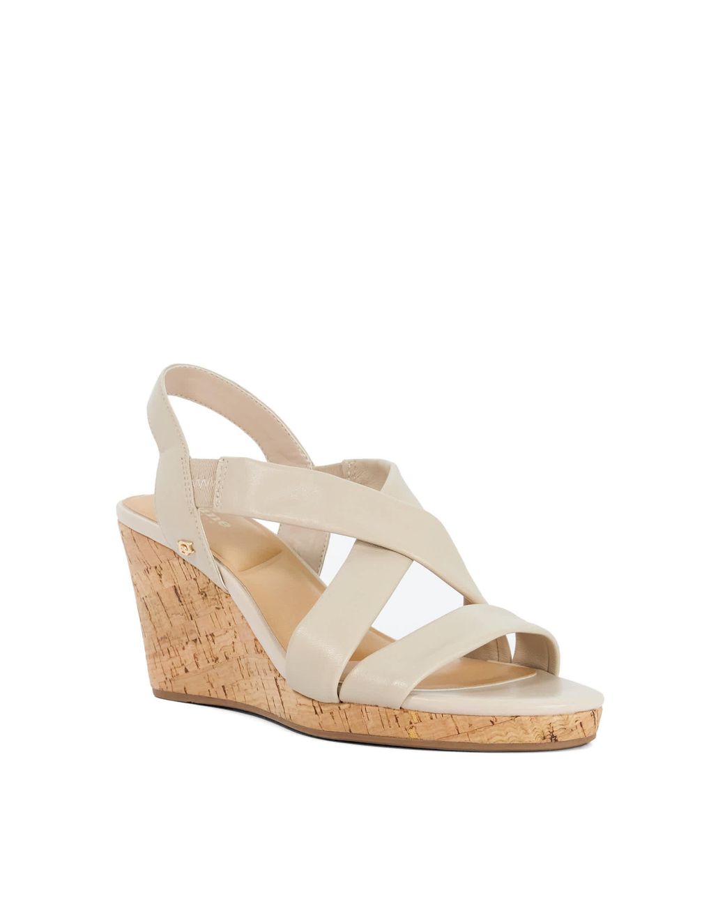 Dune Metallic Kamies Leather Cork Wedge Sandals