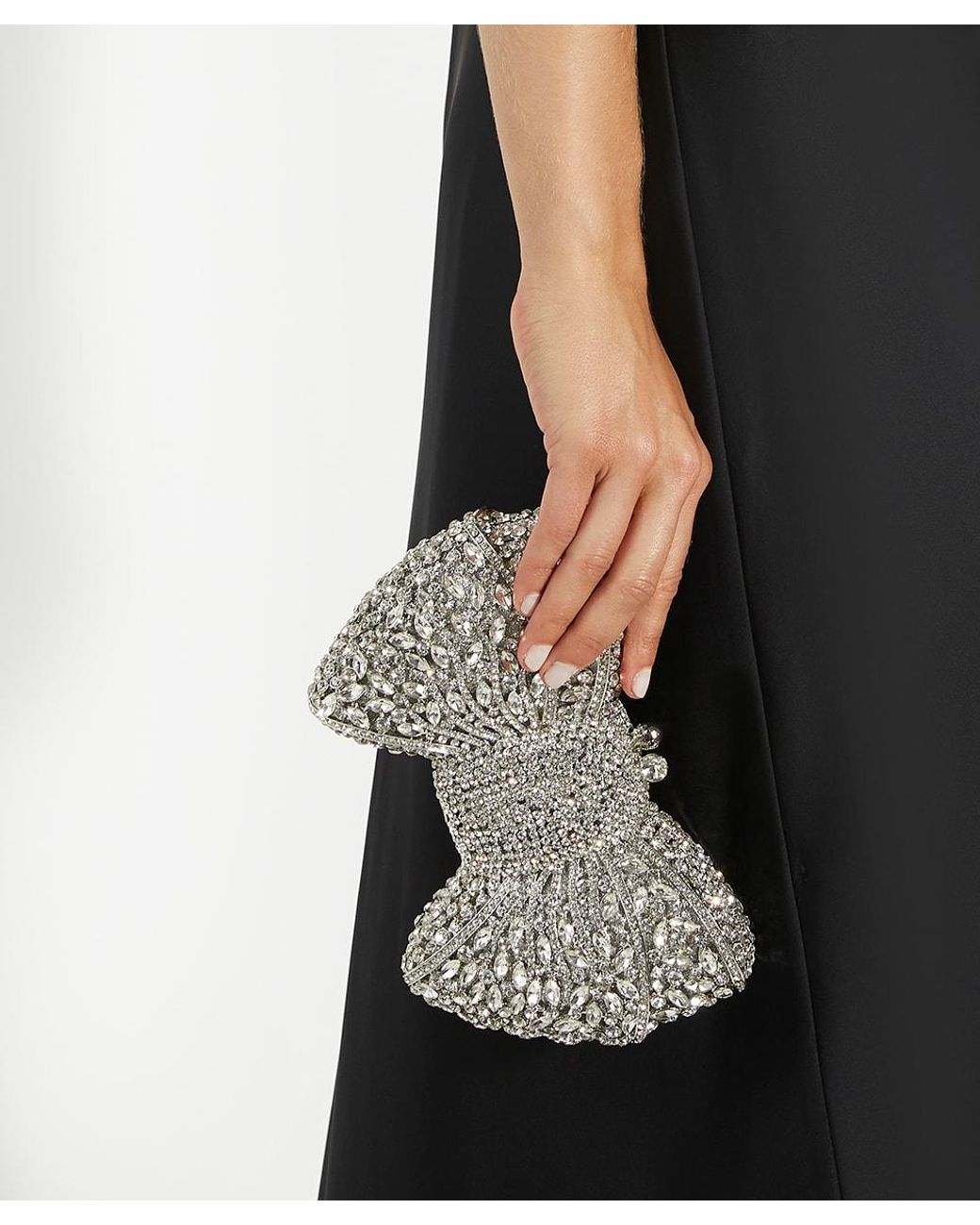 Dune Gray Enchant Embellished Bow Clutch Bag