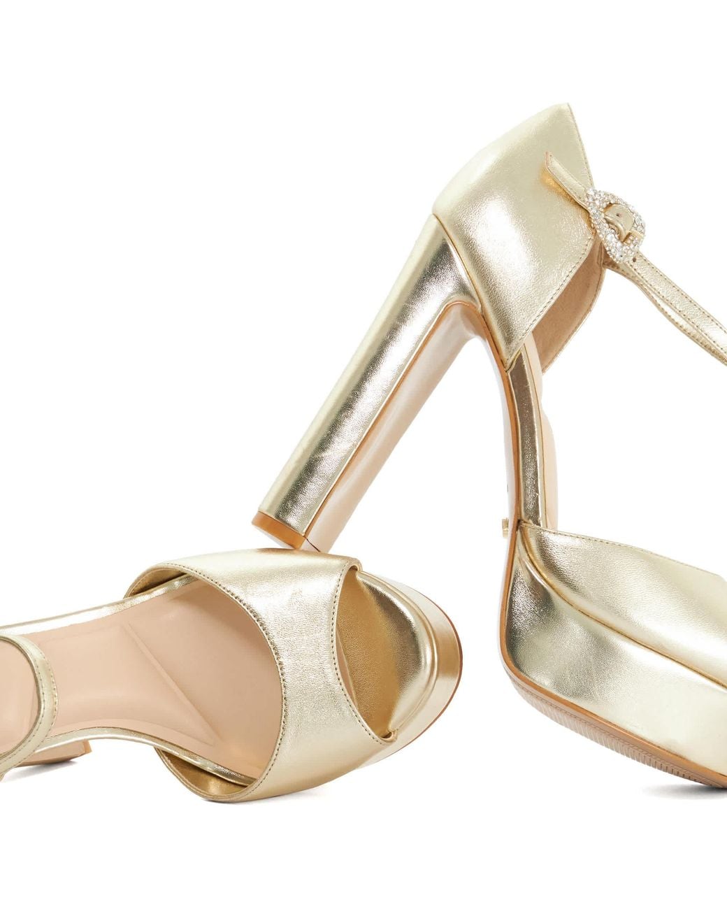 Dune Metallic Myans Block-Heel Platform Sandals