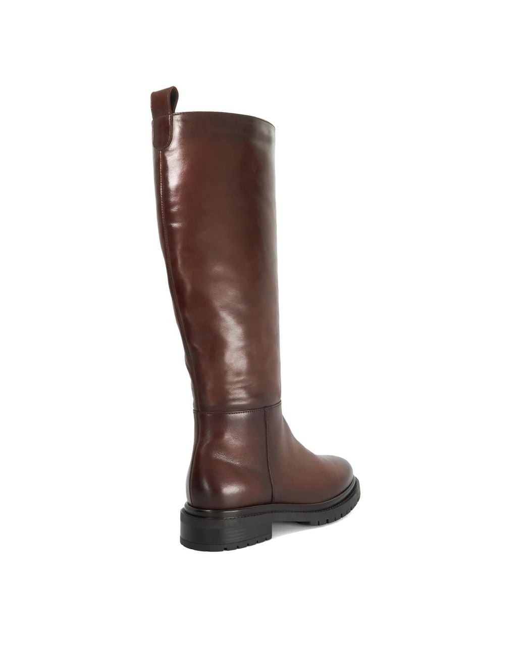 Dune Brown Tilings Chunky Leather Knee-High Boots