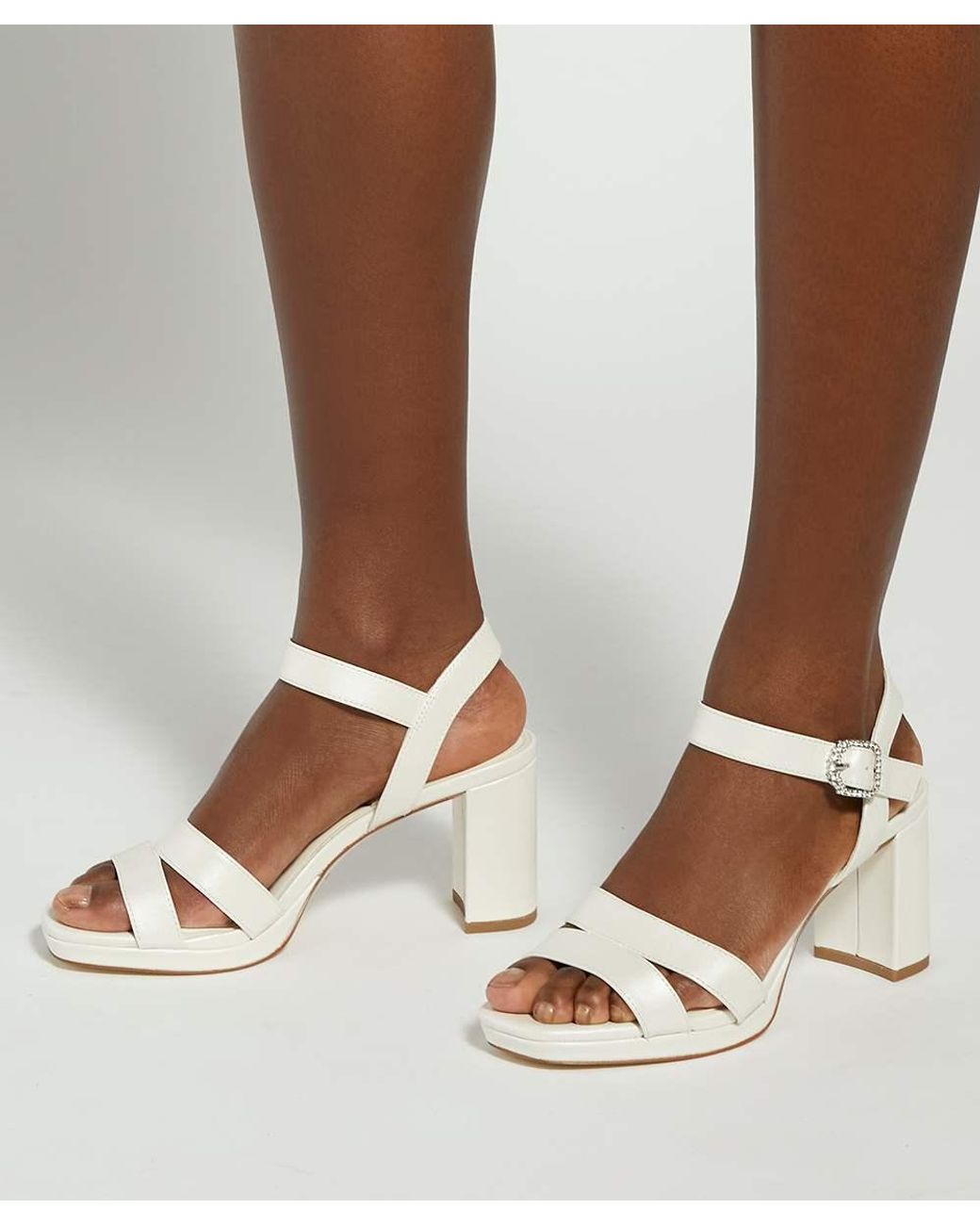Dune White Madeforlove Leather Platform Block Heel Bridal Shoes