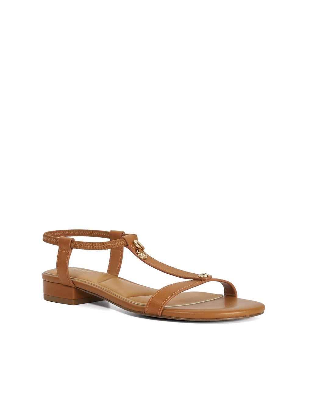 Dune Brown Lyra Flat T-Bar Sandals