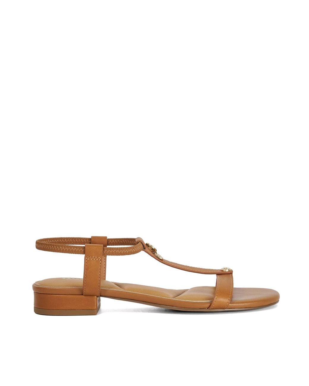 Dune Brown Lyra Flat T-Bar Sandals
