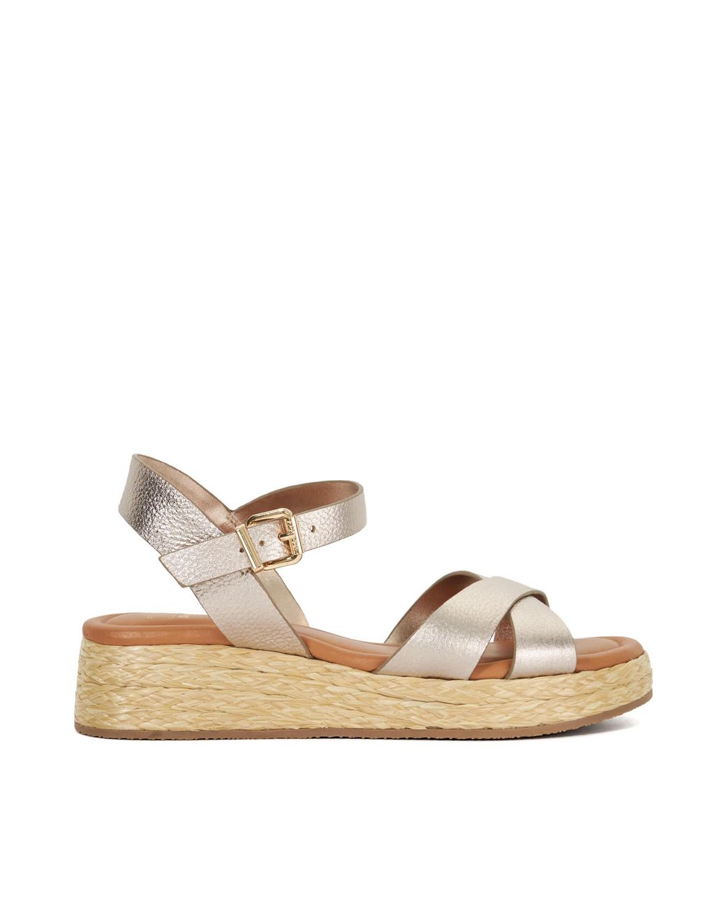 Dune Natural Littleton Leather Raffia Flatform Sandals