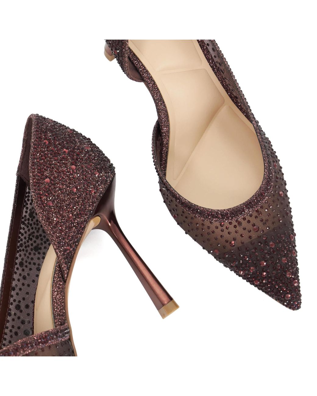 Dune Brown Cristelle Mesh Embellished Court Shoes