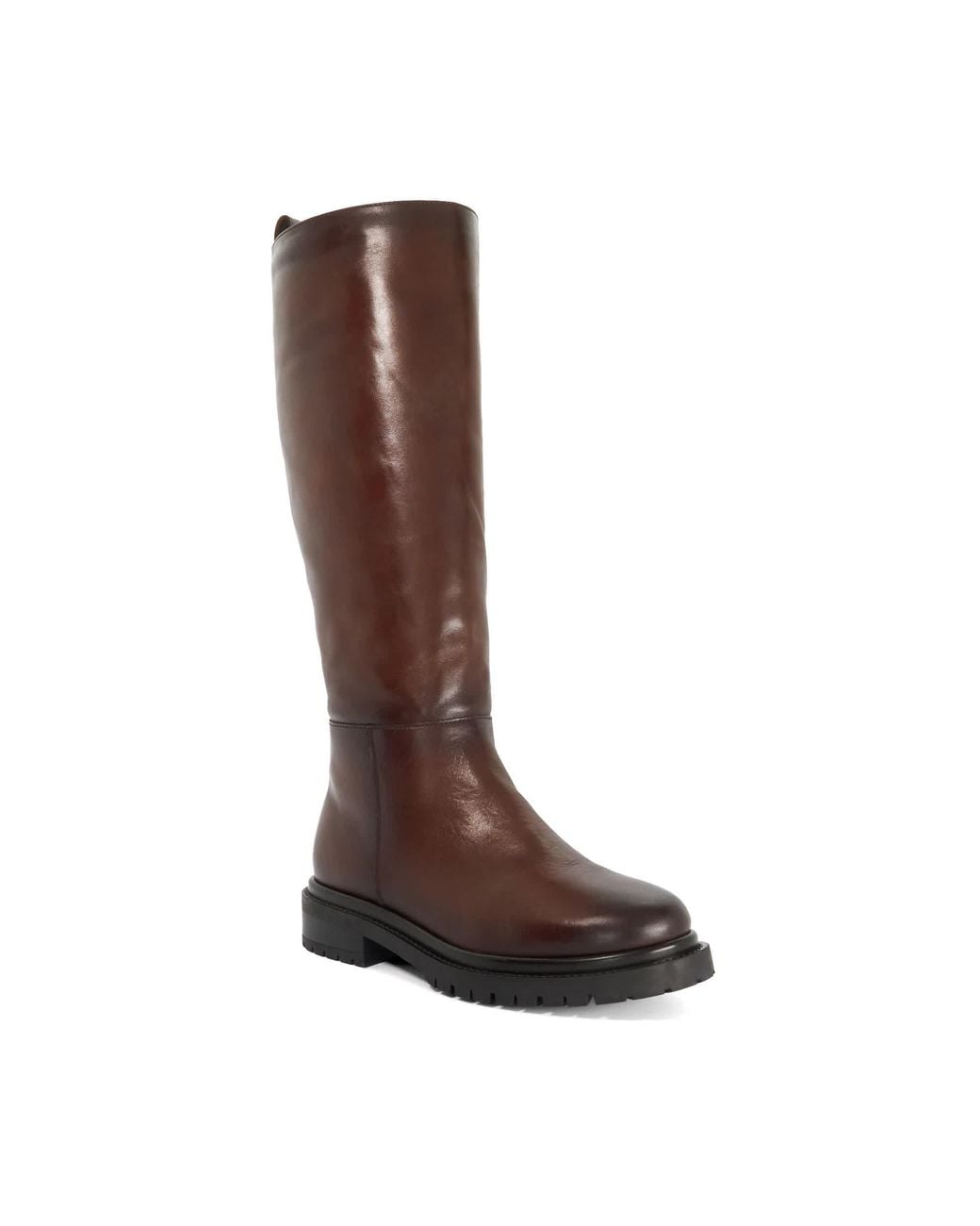 Dune Brown Tilings Chunky Leather Knee-High Boots